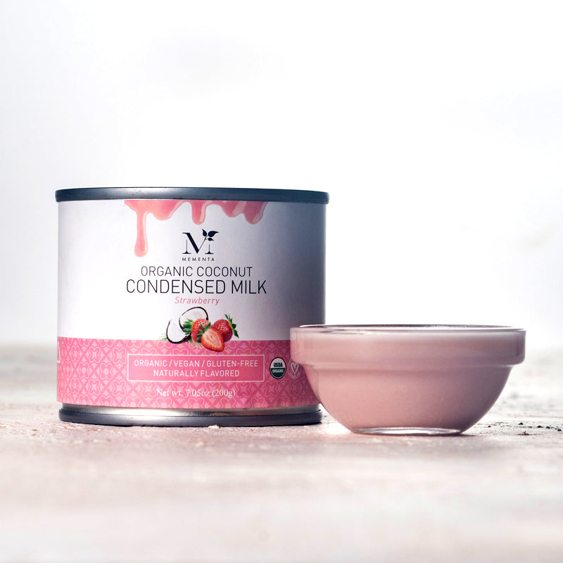 Organic Coconut Condensed Milk - Strawberry | Mementa Inc | Organic Coconut Cooking Ingredients, Plant Based Foods & Beverages, Vegan Meat Alternatives