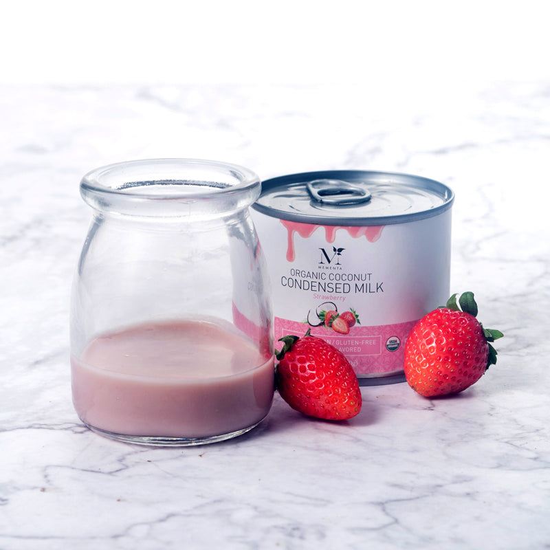 Organic Coconut Condensed Milk - Strawberry | Mementa Inc | Organic Coconut Cooking Ingredients, Plant Based Foods & Beverages, Vegan Meat Alternatives